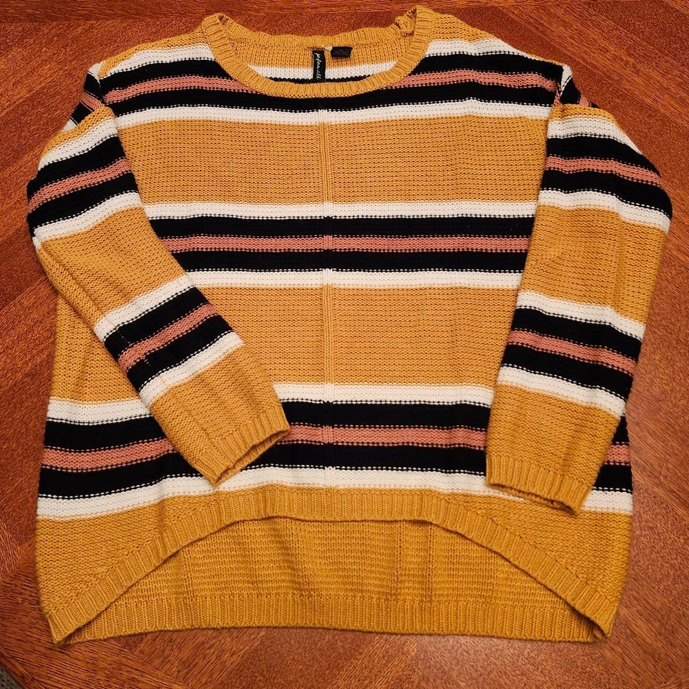 Women's Free For All Yellow Striped Crew Neck Sweater S B1